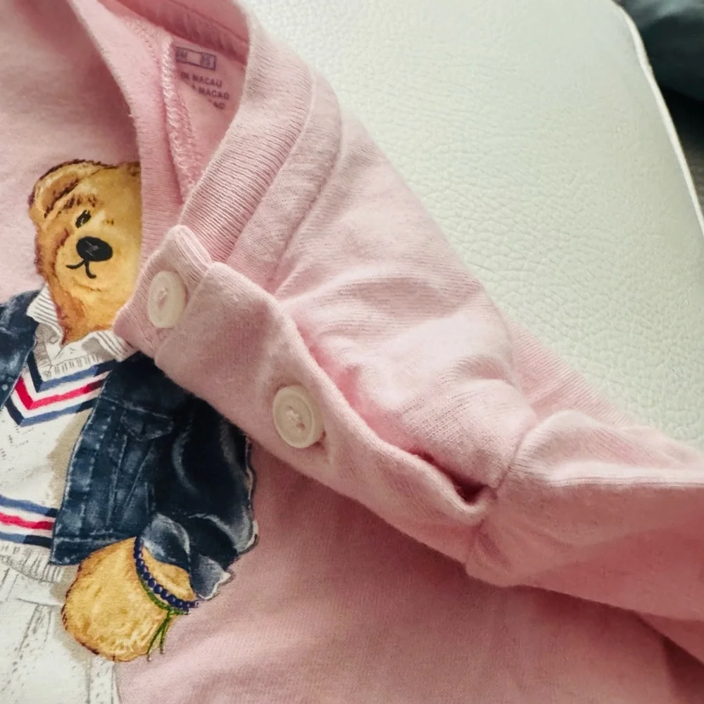 Pink Bear Graphic Top and Navy Leggings Set 18 months GUC